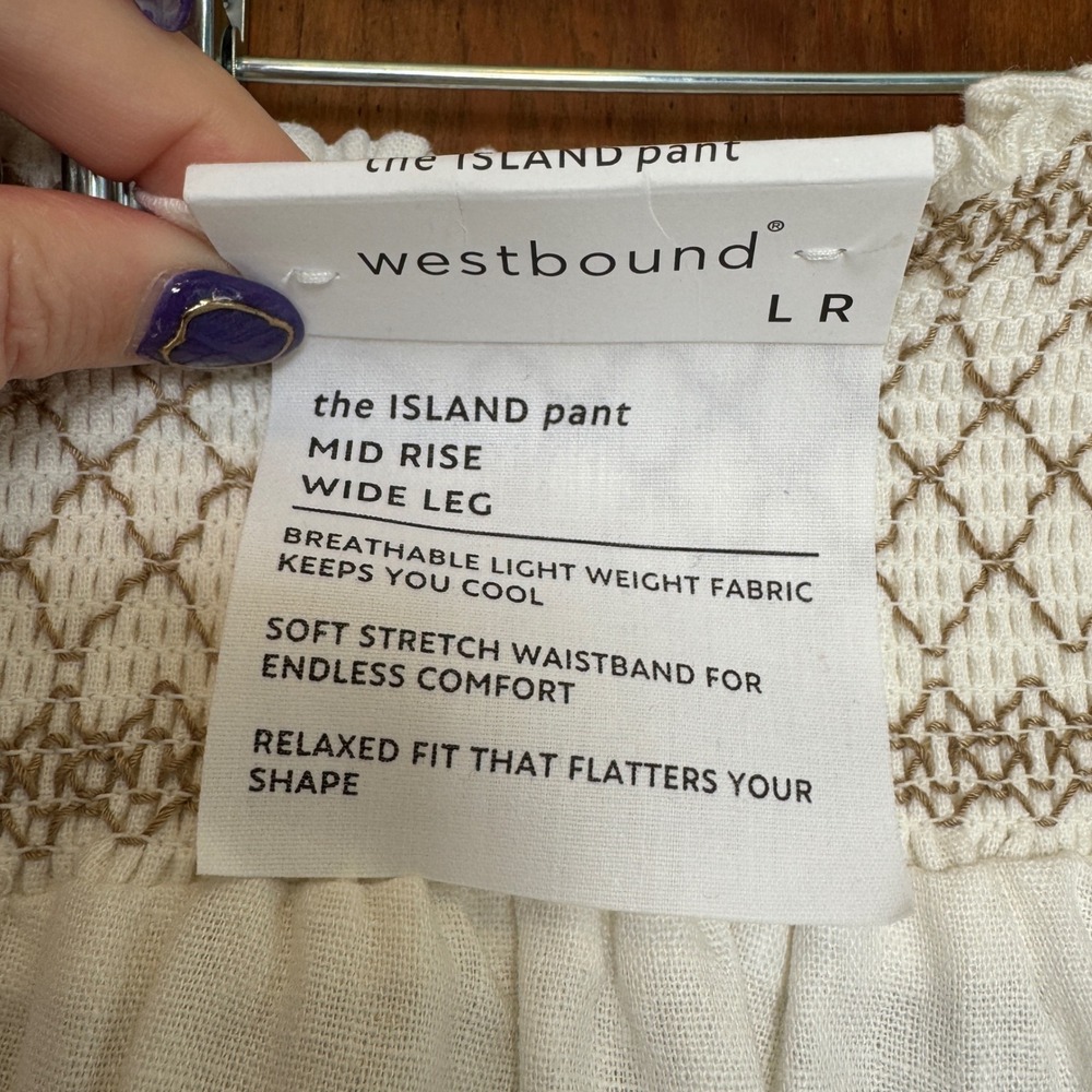Westbound The Island Pant Large NWT Mid Rise Wide Leg Smocked Waist Linen Blend - Picture 8 of 11